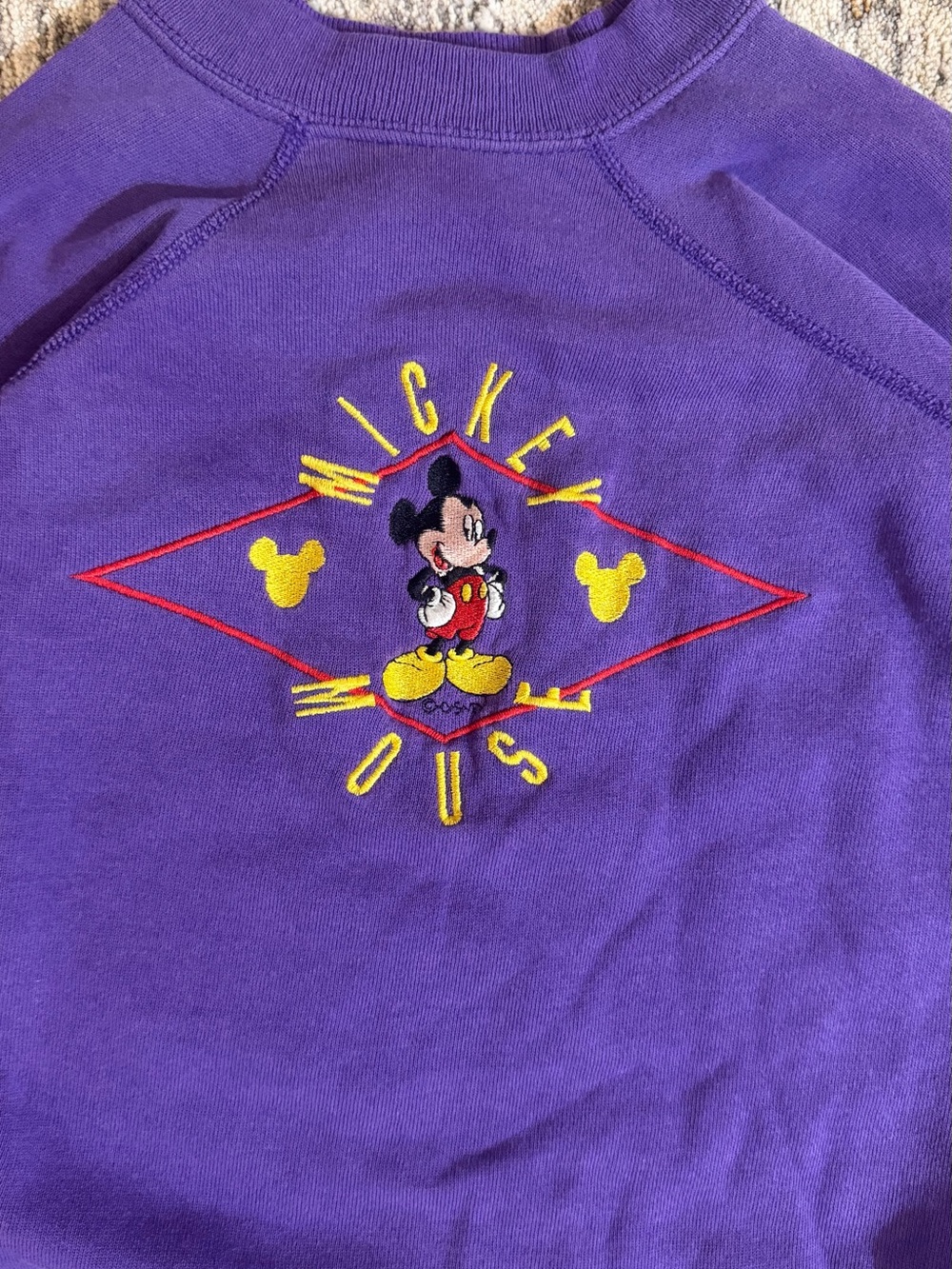 Vintage 80's Mickey Mouse Embroidered Purple Sweatshirt Size S - Picture 3 of 5